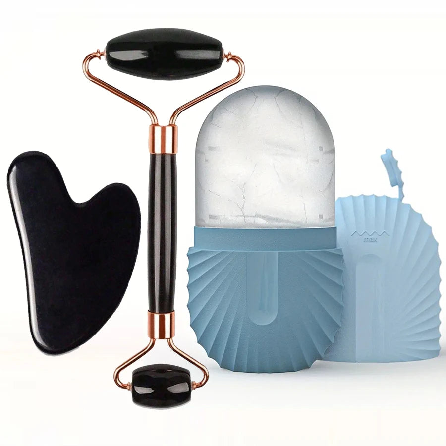 Ice Face Roller & Gua Sha Set — Facial Massage Tool for Lifting & Contouring