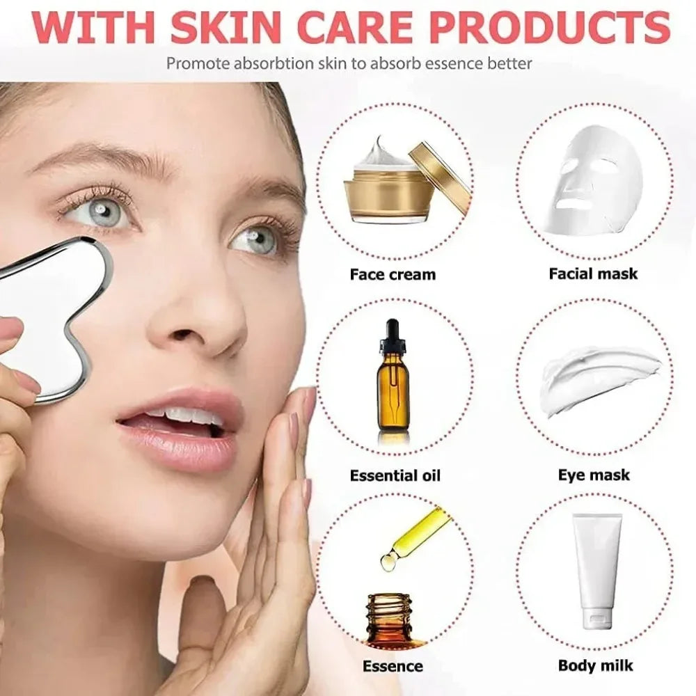 Stainless Steel Ice Face Roller & Gua Sha Set — Facial Sculpting & Depuffing Tool