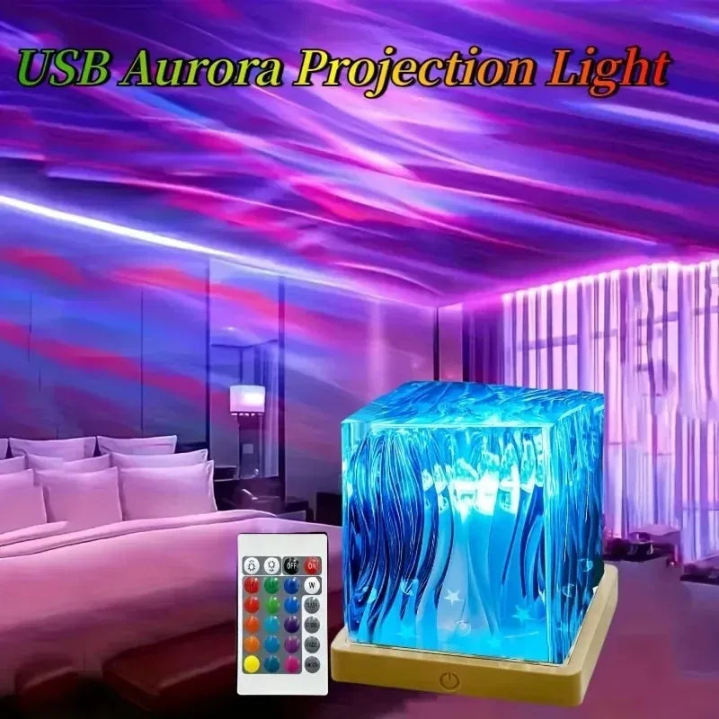 16-Color Aurora Night Light Projector — Water Ripple Crystal Lamp for Bedroom Decor