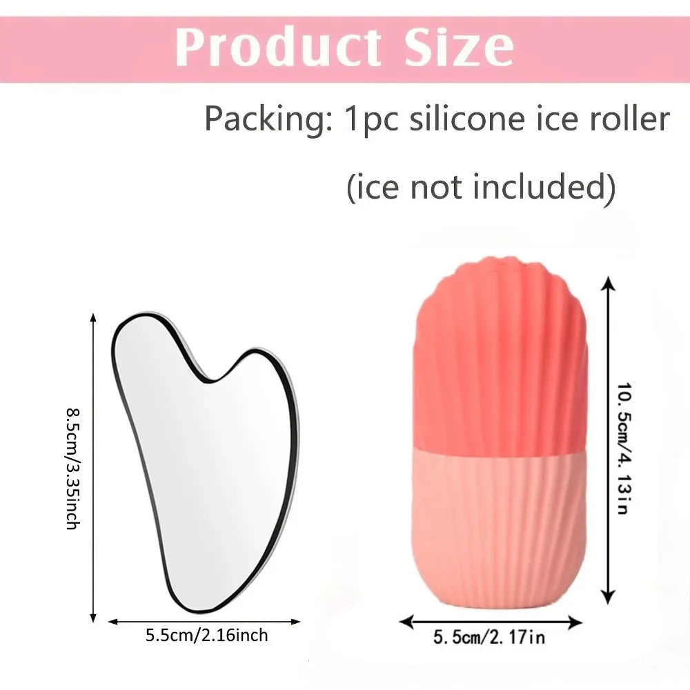 Stainless Steel Ice Face Roller & Gua Sha Set — Facial Sculpting & Depuffing Tool