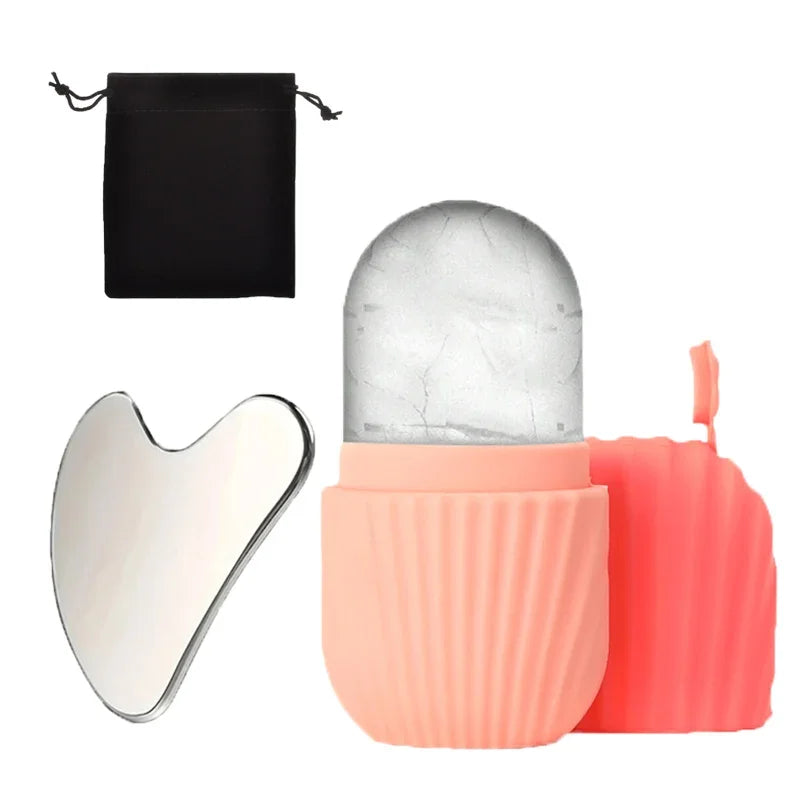 Stainless Steel Ice Face Roller & Gua Sha Set — Facial Sculpting & Depuffing Tool